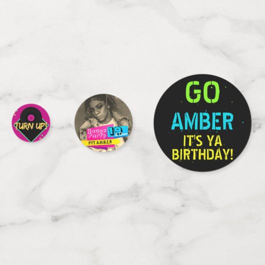 80's/90's Neon Checkerboard|3 Foto's & Leeftijd Re Confetti (Achterkanten)