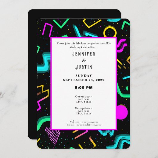 80s 90s Neon Retro Pattern Wedding Invitation Kaart (Voorkant / Achterkant)