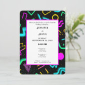 80s 90s Neon Retro Pattern Wedding Invitation Kaart (Staand voorkant)