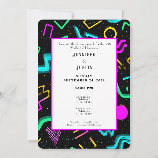 80s 90s Neon Retro Pattern Wedding Invitation Kaart (Voorkant)