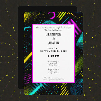 80s 90s Neon Retro Pattern Wedding Invitation Kaart