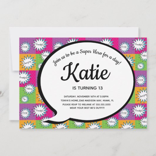 80s 90s Roze Comic Super Hero Throw Back Kaart (Voorkant)