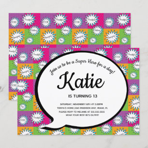 80s 90s Roze Comic Super Hero Throw Back Kaart