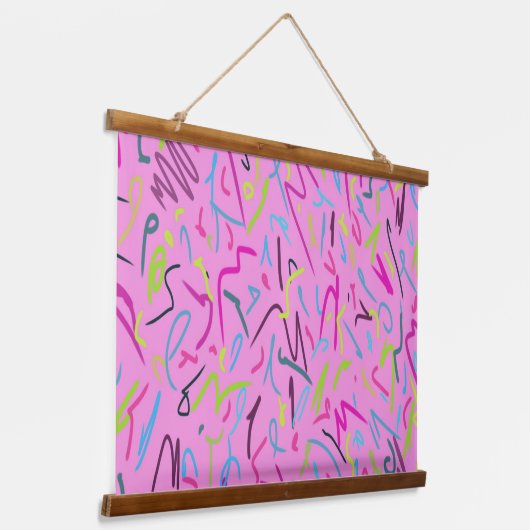 80s  afdrukken in roze hangend wandkleed (Gebogen)