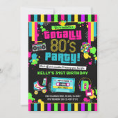 80s Birthday Invitation, 80s Party Invite, Neon Kaart (Voorkant)