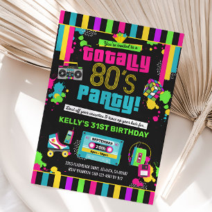 80s Birthday Invitation, 80s Party Invite, Neon Kaart