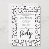 '80's Black White Retro Shapes Birthday Party' (Zw Kaart (Voorkant)