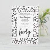 '80's Black White Retro Shapes Birthday Party' (Zw Kaart (Staand voorkant)