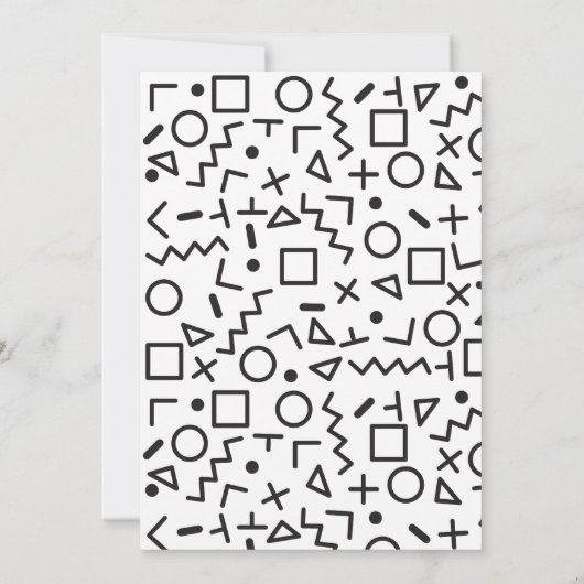 '80's Black White Retro Shapes Birthday Party' (Zw Kaart (Achterkant)