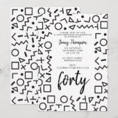 '80's Black White Retro Shapes Birthday Party' (Zw Kaart (Voorkant / Achterkant)