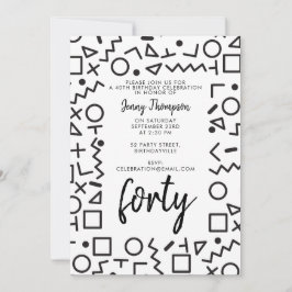 '80's Black White Retro Shapes Birthday Party' (Zw Kaart