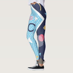 80's Blauw Lichtblauw Geometrische Vorm Leggings