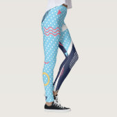 80's Blauw Lichtblauw Geometrische Vorm Leggings (Rechts)