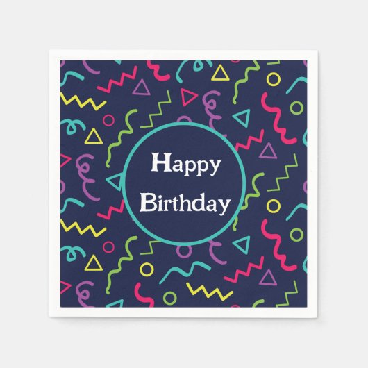 80s Blue Memphis Patroon Verjaardag Servet (Voorkant)