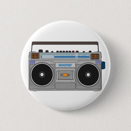 80'S BOOMBOX/GHETTO BLASTER RONDE BUTTON 5,7 CM (Voorkant)