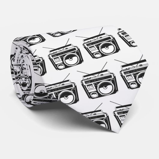 80s Boombox Pattern Retro Stropdas (Opgerold)
