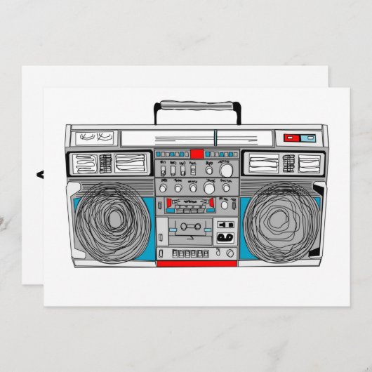 '80s 'boombox'-uitnodiging kaart (Voorkant / Achterkant)
