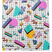 80s Bright Checkered:  geometrisch. Douchegordijn (Voorkant)