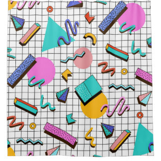 80s Bright Checkered: geometrisch. Douchegordijn