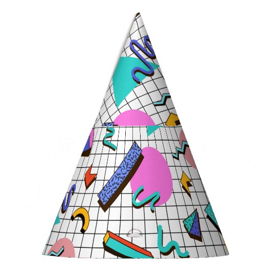 80s Bright Checkered:  geometrisch. Feesthoedjes (Links)