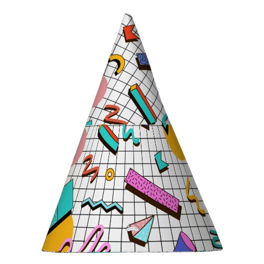 80s Bright Checkered:  geometrisch. Feesthoedjes (Rechts)