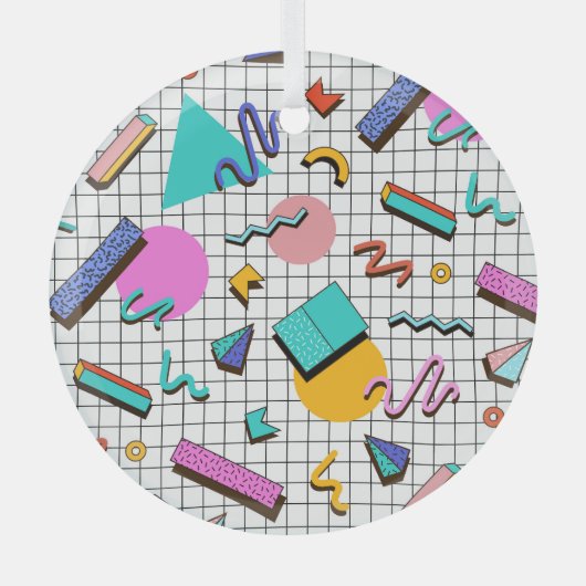 80s Bright Checkered:  geometrisch. Glas Ornament (Voorkant)