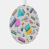 80s Bright Checkered:  geometrisch. Glas Ornament (Voorkant Rechts)