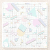 80s Bright Checkered: geometrisch. Glazen Onderzetter (Achterkant)