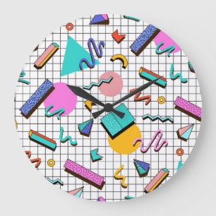 80s Bright Checkered: geometrisch. Grote Klok
