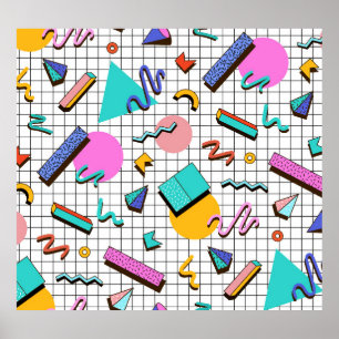 80s Bright Checkered:  geometrisch. Poster
