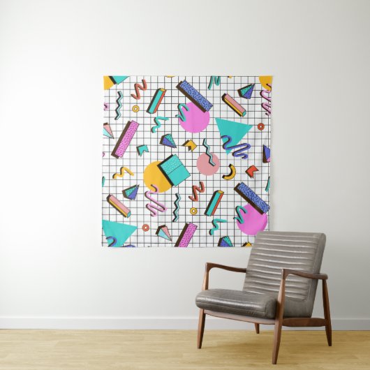 80s Bright Checkered: geometrisch. Wandkleed (In Situ (horizontaal))