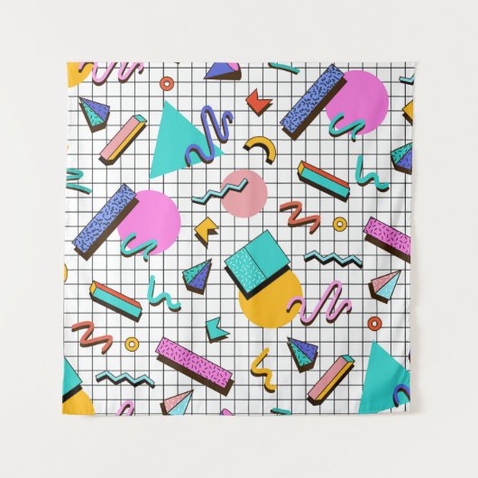 80s Bright Checkered:  geometrisch. Wandkleed (Voorkant)