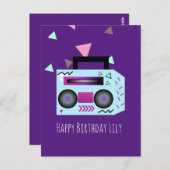 80s Bright Music System Happy Birthday Name Kaart (Voorkant / Achterkant)