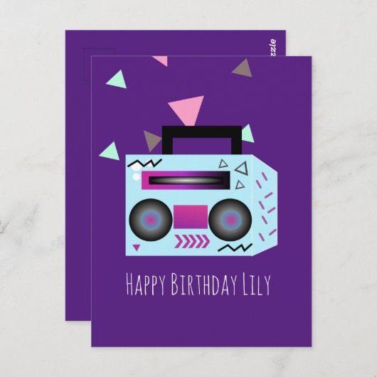 80s Bright Music System Happy Birthday Name Kaart (Voorkant / Achterkant)