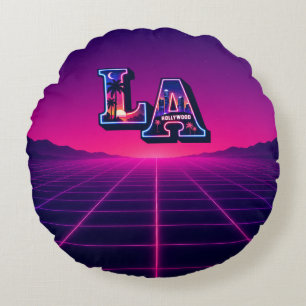 80s California stijl neon LA typografie kunst Rond Kussen