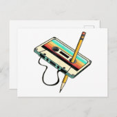 80s Cassettebandje Potlood 1980s Retro  Drow Briefkaart (Voorkant / Achterkant)