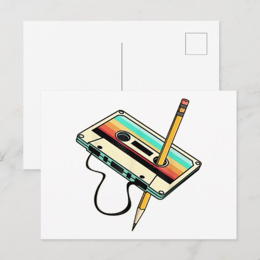 80s Cassettebandje Potlood 1980s Retro  Drow Briefkaart (Voorkant / Achterkant)