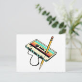 80s Cassettebandje Potlood 1980s Retro  Drow Feestdagenkaart (Staand voorkant)