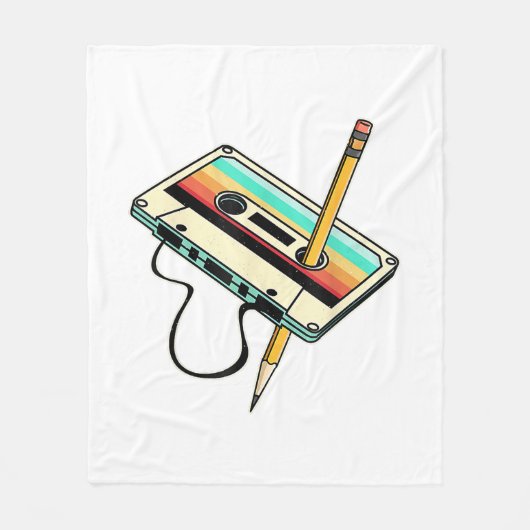 80s Cassettebandje Potlood 1980s Retro  Drow Fleece Deken (Voorkant)