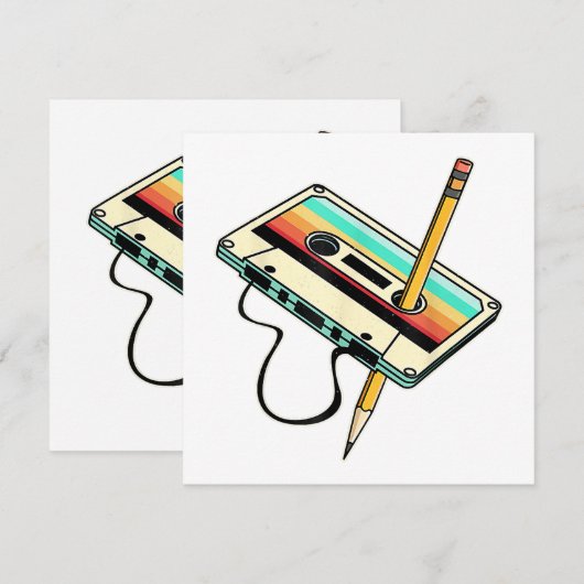 80s Cassettebandje Potlood 1980s Retro  Drow Kaart (Voorkant / Achterkant)