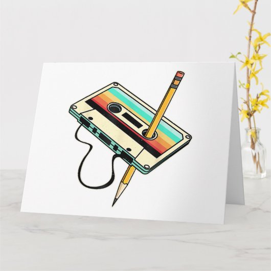 80s Cassettebandje Potlood 1980s Retro  Drow Kaart (Gele Bloem)