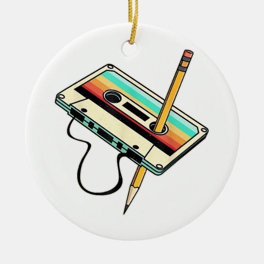 80s Cassettebandje Potlood 1980s Retro Drow Keramisch Ornament (Voorkant)