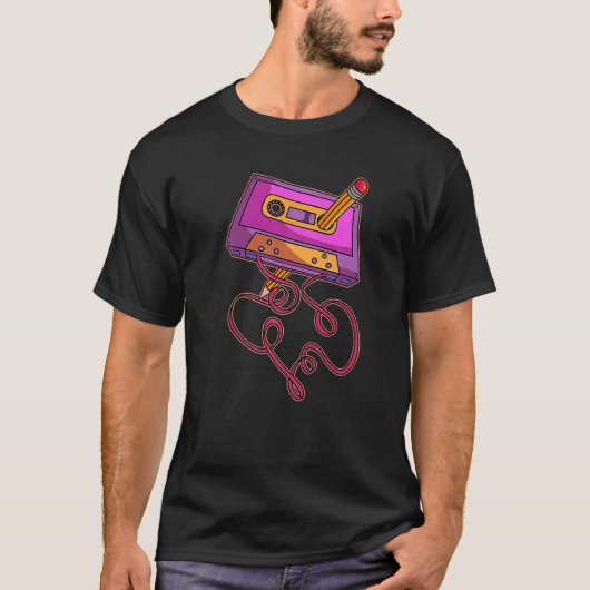 80s Cassettebandje Potlood 1980s Retro Drow T-shirt (Voorkant)