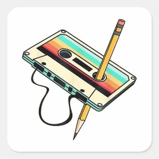 80s Cassettebandje Potlood 1980s Retro  Drow Vierkante Sticker (Voorkant)