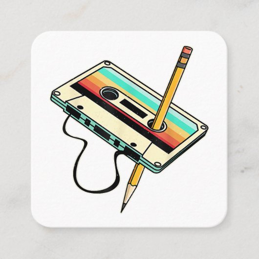 80s Cassettebandje Potlood 1980s Retro  Drow Vierkante Visitekaartje (Voorkant)