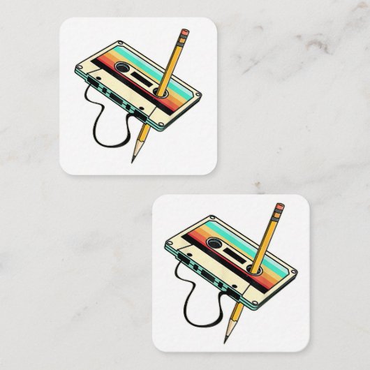 80s Cassettebandje Potlood 1980s Retro Drow Vierkante Visitekaartje (Voorkant / Achterkant)