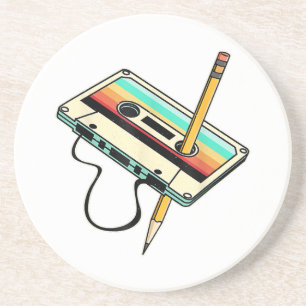 80s Cassettebandje Potlood 1980s Retro Drow Zandsteen Onderzetter