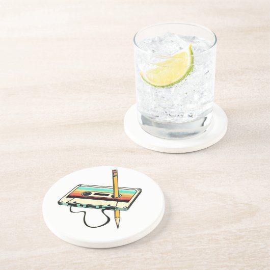 80s Cassettebandje Potlood 1980s Retro Drow Zandsteen Onderzetter (Zijkant)