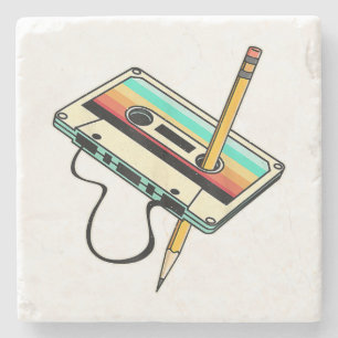 80s Cassettereband Potlood 1980s Retro Vintage Wor Stenen Onderzetter
