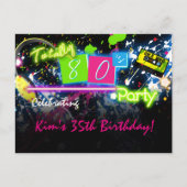 80's Club Verjaardagsfeest Uitnodiging Briefkaart (Voorkant)